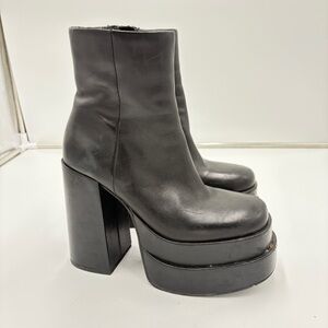 Steve Madden Cobra Platform Chunky Boots Black Leather Size 7 Y2K Square Toe 70s